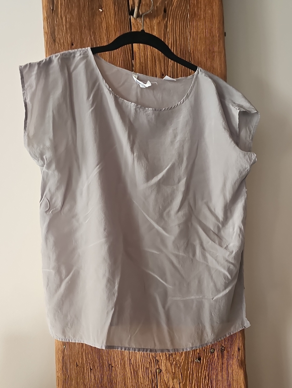 Royal Silk Light Gray Cap-Sleeve 100% Silk Blouse Sz L